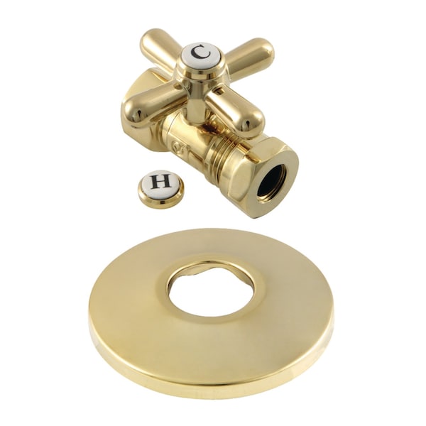 Kingston Brass 1/2" FIP x 1/2" or 7/16" Slip Joint Quarter-Turn Straight Stop Valve with Flange, Polished Brass CC44152XK - main